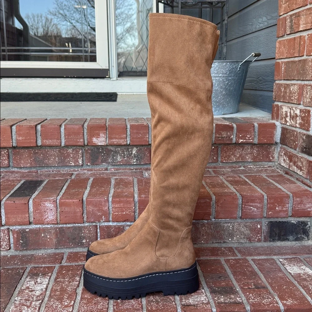 Marc Fisher Milphilly2 Over the Knee Boots Brown Tan Lug Sole Platform Size 8M